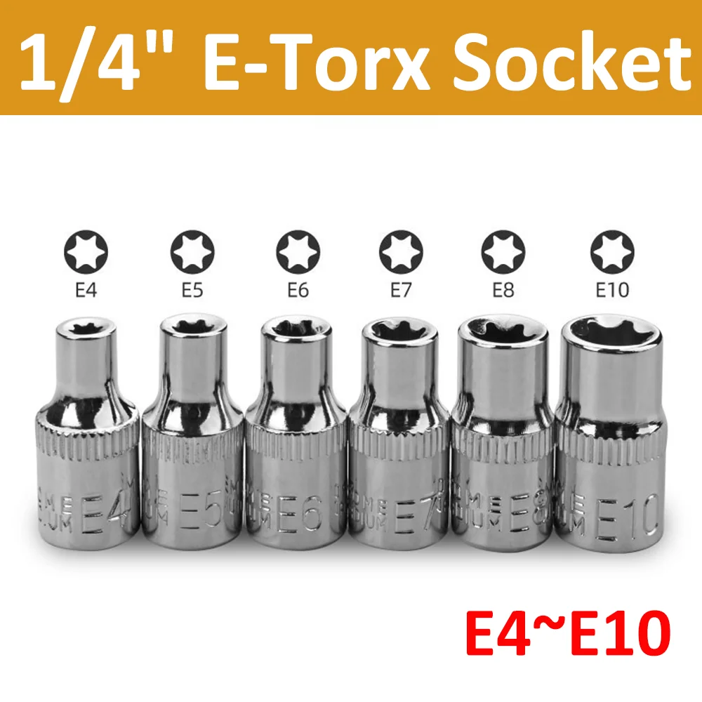 1/4-Zoll-Ratschen-Steckschlüsselsatz E4 E5 E6 E7 E8 E10 Drehmomentschlüssel Torx-Stern-Steckschlüsseladapter E-Steckschlüsseladapter Gelenk-Handwerkzeuge – Detail 1