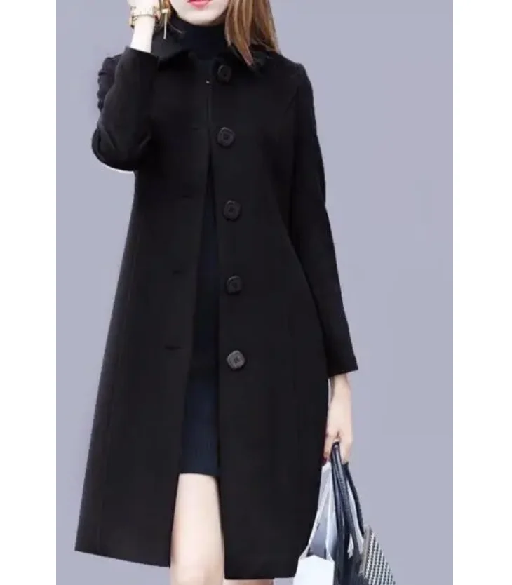 1pcs/lot luxury style New Autumn Winter Mid-Length Single-Breasted Slim Blended Woolen Overcoat Red Blue Black