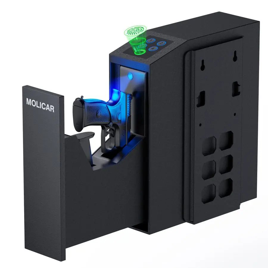 آمن للمسدس لبصمة الإصبع 3 طرق للوصول السريع، آمن للمسدس المنزلق، صندوق قفل مسدس مثبت على السرير لمنضدة الليل والسرير والمكتب، #1