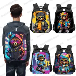14/16inch Kawaii Graffiti Bear Print Backpack for 3-18 Years Old Hip Hop Children Kids School Bags Teenager Travel Daypack Gift
