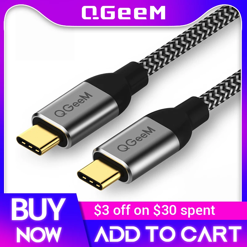 QGeeM USB 3.1 Type C to USB C Cable Gen2 PD 60W USB-C to USB C Charging Wire Cord Nylon Cable Cord for Samsung S9 S8 Macbook Pro