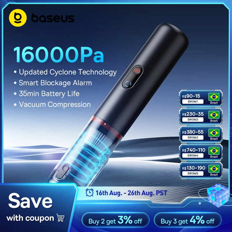 Baseus a5 16000pa aspirador de pó carro sem fio poderoso portátil portátil mini aspirador automotivo para carro casa pc máquina