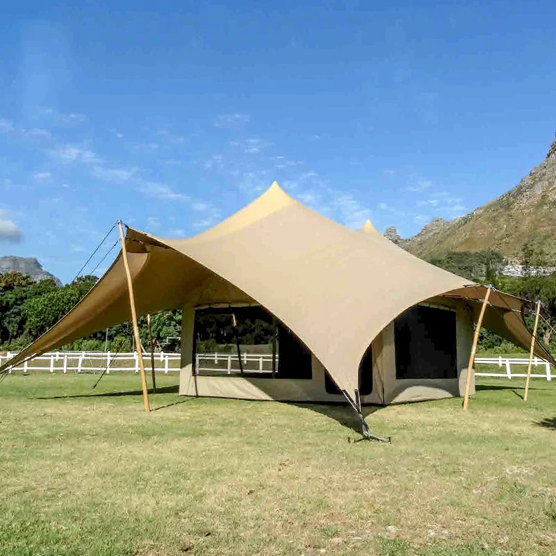 Barraca impermeável do safari da lona do estiramento, Teepees pirâmide, Stretch Canvas Tipi, Camping ao ar livre, Glamping família de luxo, Desert House