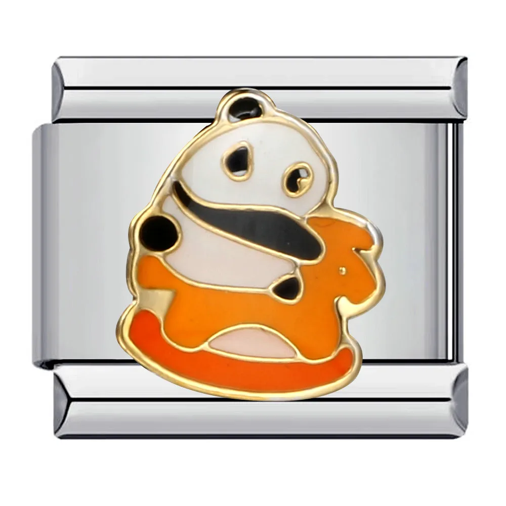 Modische, süße Y2k bunte glasierte Panda-Charms, italienische Glieder, 9mm Armbänder, Armreifen, Edelstahl, DIY Schmuckherstellung – Detail 3