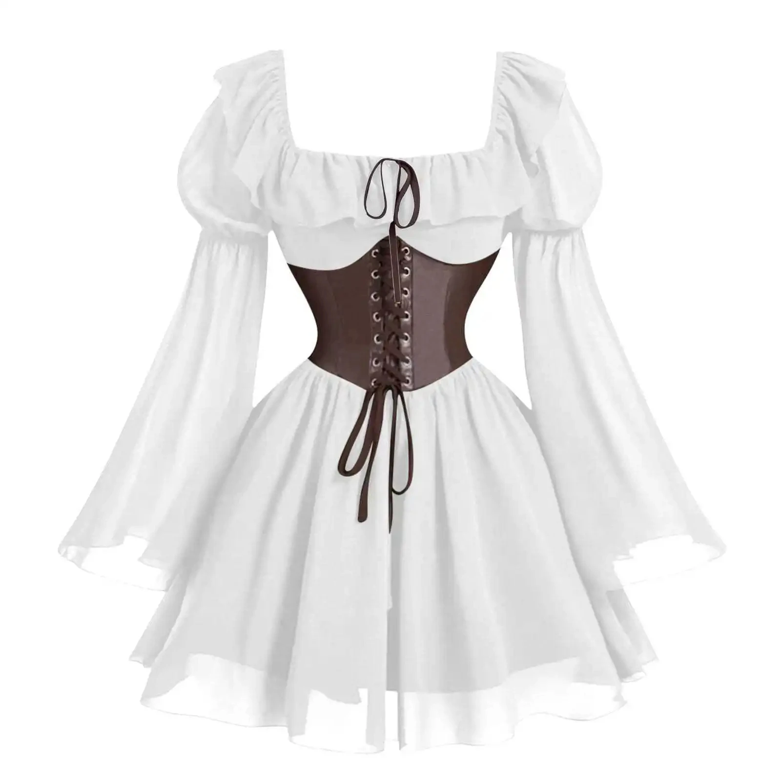 

Medieval Dress Renaissance Period Medieval Long Sleeved Women Bubble Sleeve Halloween Fashion Retro Party Waist Cinched Skirt