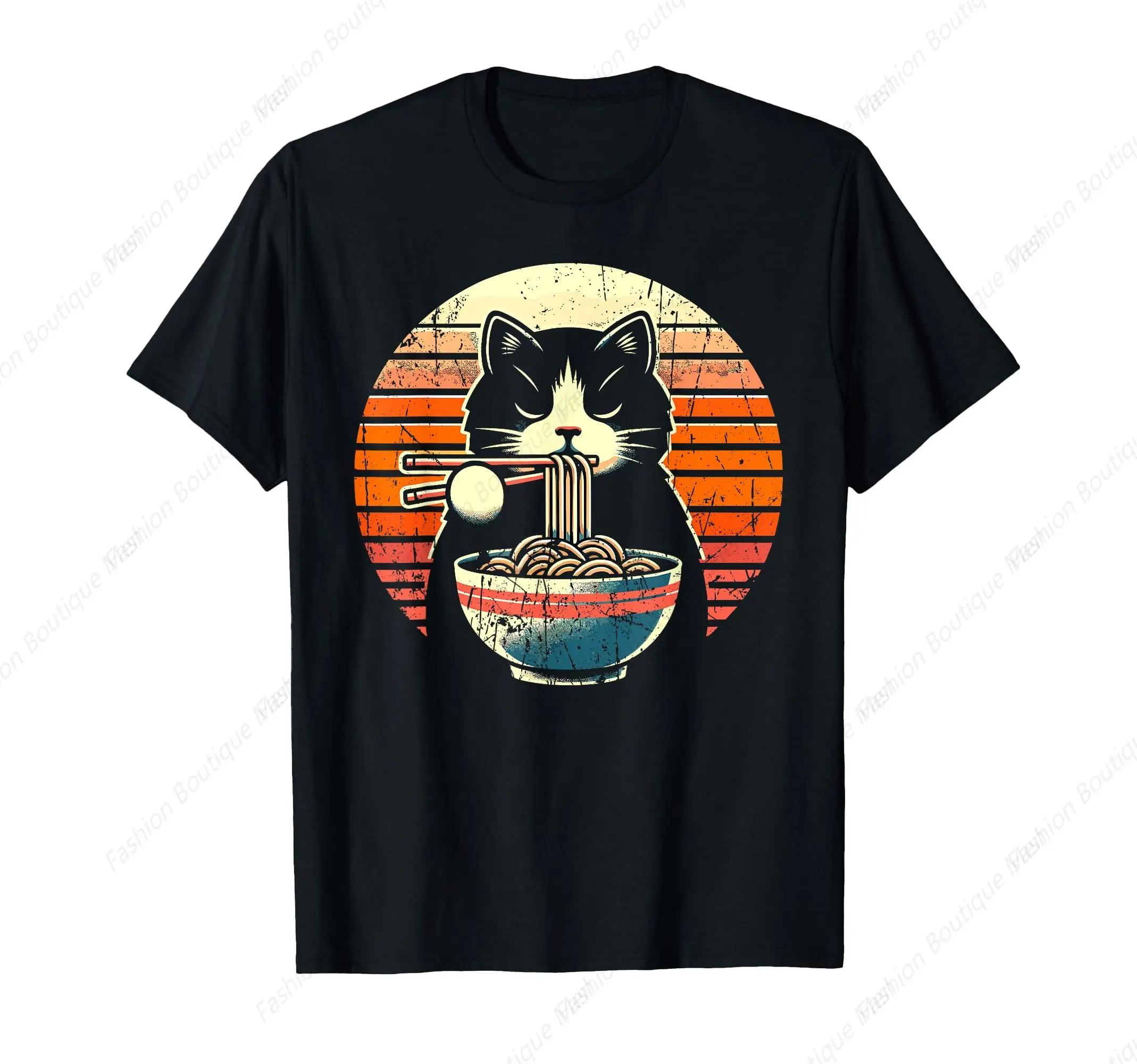 

Vintage Cat Ramen Noodle Japanese Anime Kawaii Gifts Men Women T-Shirt Anime Lovers Short Sleeve