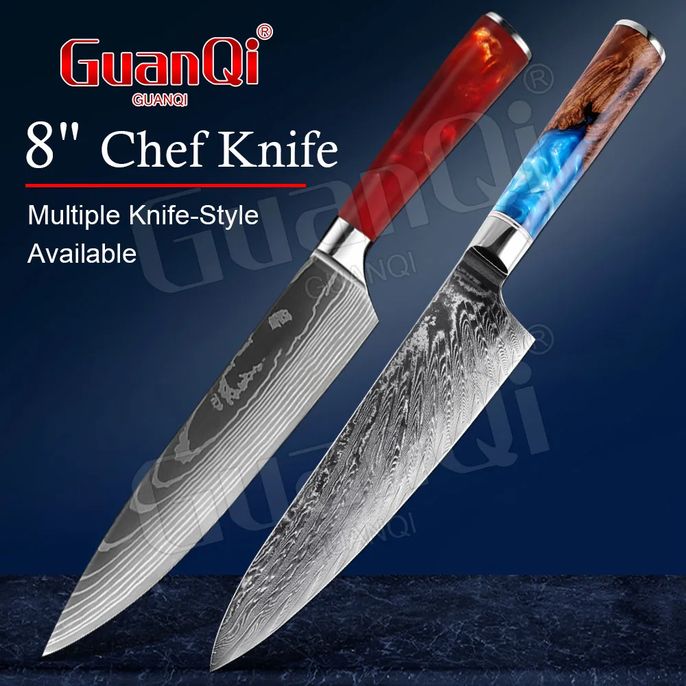 

8 Inch Damascus Steel Chef Knives With Resin Handle 67 Layer Damascus Stainless Steel Chef Knives Damascus Kitchen Knives Set