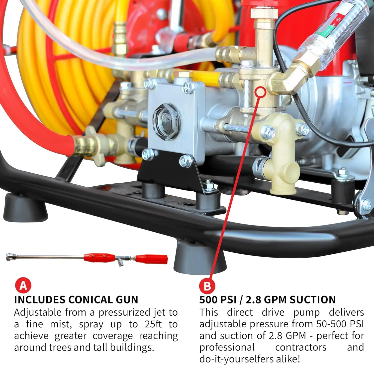 1.3HP dostat smyk postřikovač barel namontovat jen s Honda GX35 100ft hadicové a 500 PSI čerpadlo pro škůdce ovládání (skid postřikovač + kuželové gun)