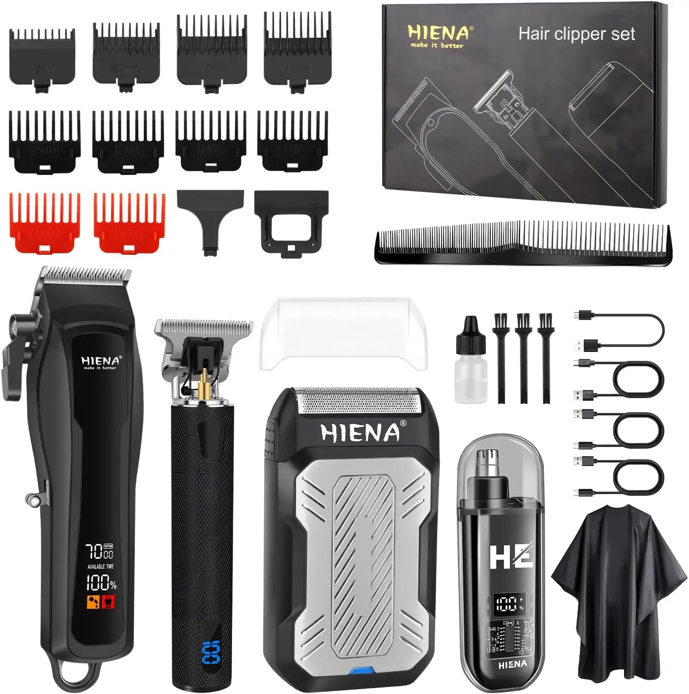 

Professional Cordless Hair Clippers for Men, Beard Trimmer Kit with Fast Charge and LED Display