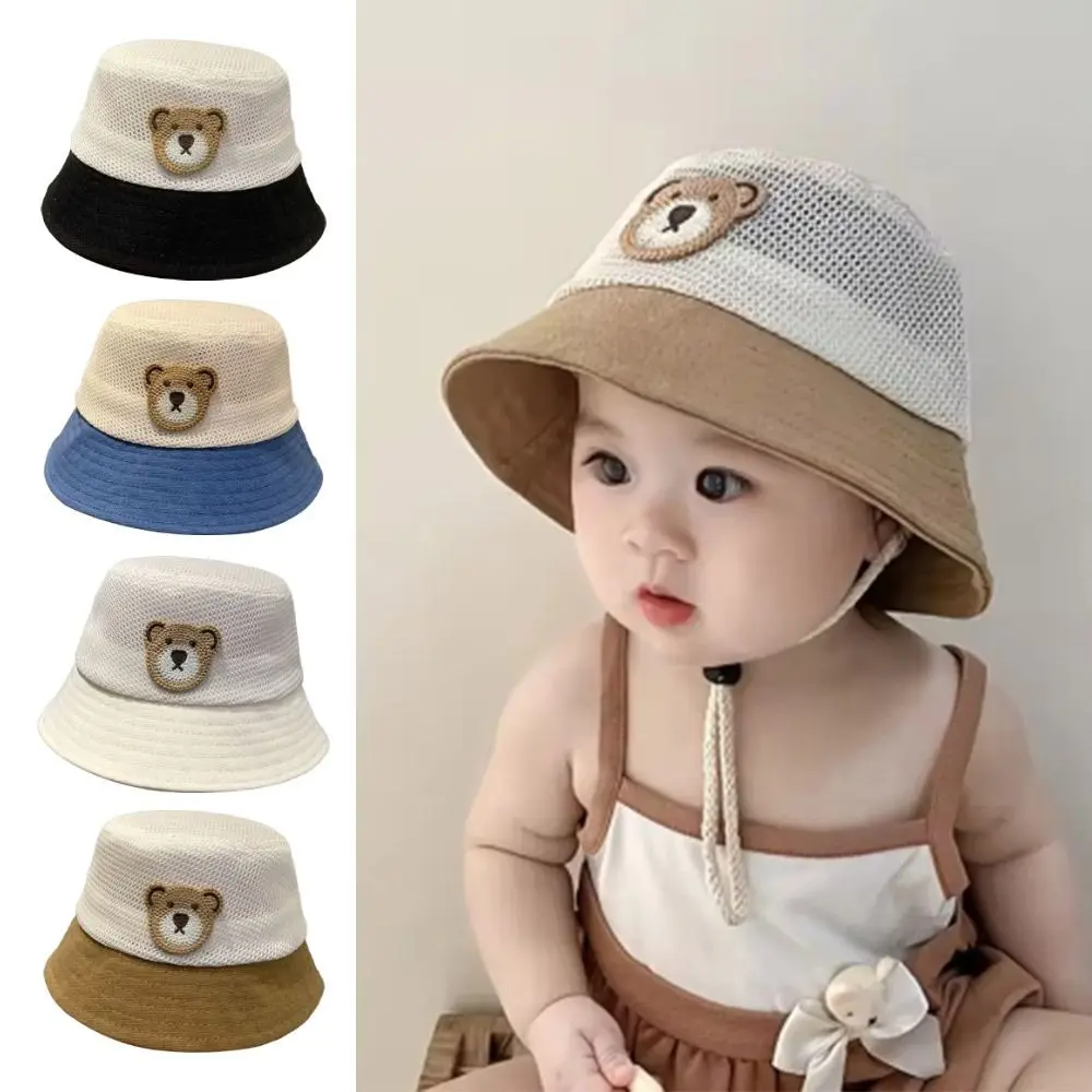 

Детская панамка с мультяшным медведем, дышащая, с защитой от солнца и УФ-излучения, летняя