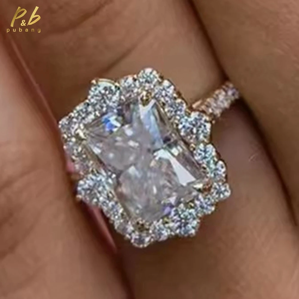 

PuBang Sparkling 3EX VVS1 D 4.5 CT Moissanite Engagement Ring Women 18k Gold Radian Cut Wedding Rings Jewelry Fine Accessory