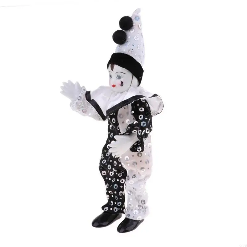   Porcelain Circus Clown Figurine Hand Painted Model Figure Aesthetic Decorative Doll for Home Office Tabletop Display