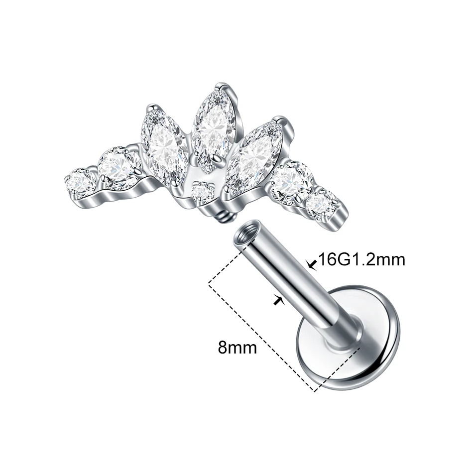 1PC Titanium Zirconia Dolphin Butterfly Stud Earrings Internally Threaded Helix Tragus Labret Piercing Body Jewelry