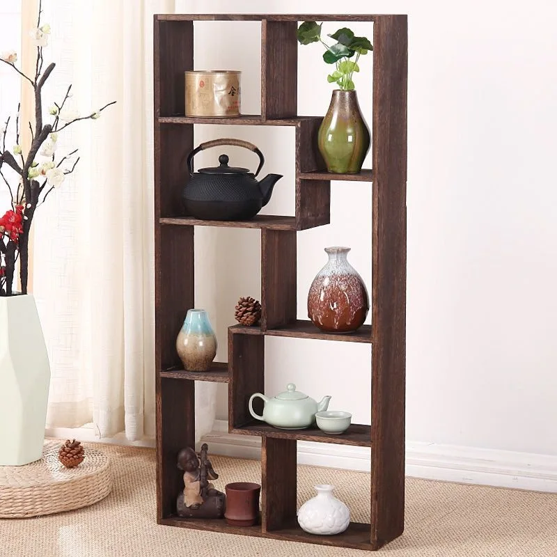 Solid wood Duobao Pavilion ornament, multi-layer lattice frame, Bogu frame, tea cup storage rack, purple sand teapot