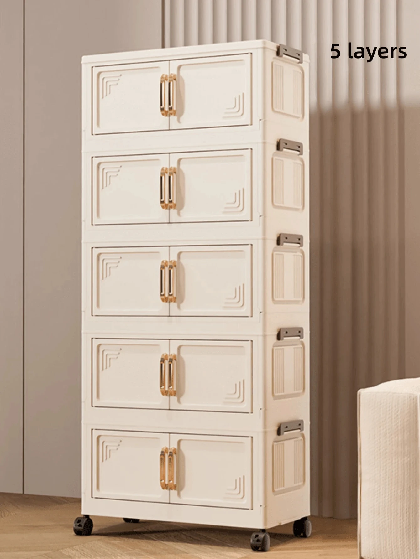 One 50cm/19.69-Inch Wide Foldable Storage Cabinet, Clothing Storage Box, Portable Wardrobe, Double-Door Folding Box, Available In 1/3/4/5 Layers, Thickened Double-Door Storage Cabinet With Wheels, No Installation Required For Home Storage, Plastic Folding