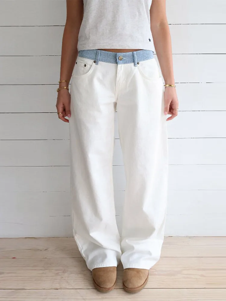 Women Casual Solid Color Wide Leg Pants Trendy Versatile High Waist Jeans New Lady Autumn Winter Commute High Street Clothes