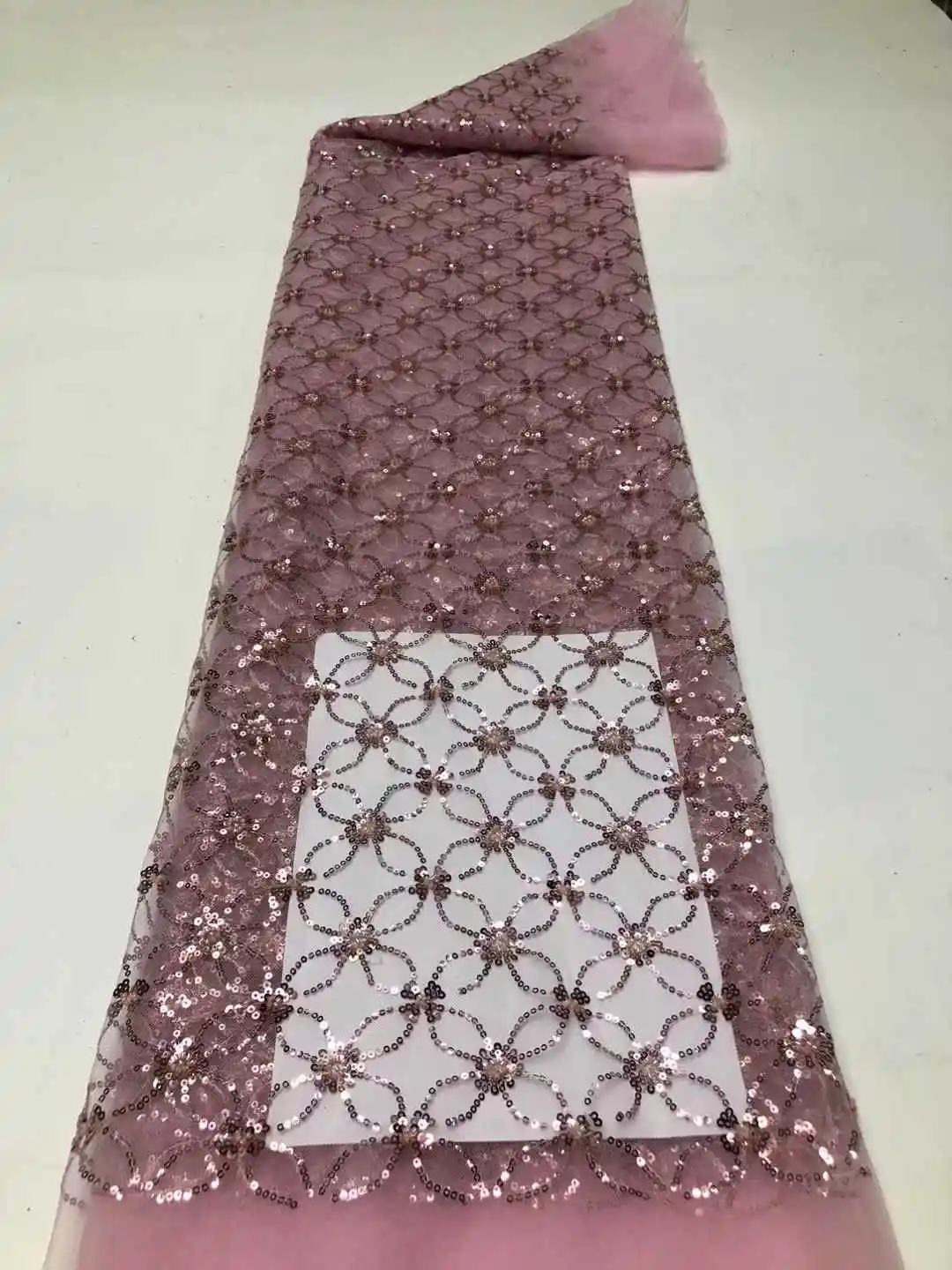 

African Sequins Lace Fabric 2025 High Quality Embroidery Beaded Nigerian French Tulle Lace Material For Wedding Dress