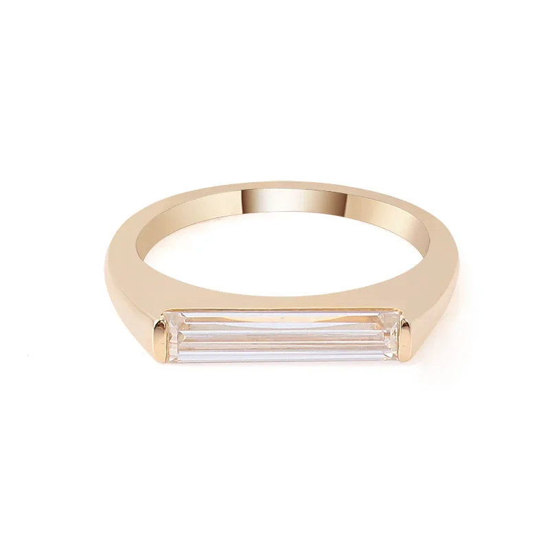 

Provence 18K Yellow Gold Half Bezel Ring With 3*12mm Baguette Cut Moissanite Diamond For Women Long Ratio Stone Ring