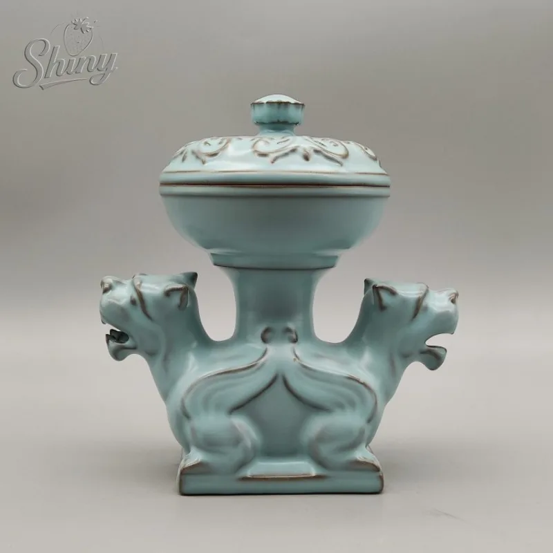 

Song Dynasty Ru Celadon Lion Incense Burner Antique-Style Ceramic Collectible Display Piece