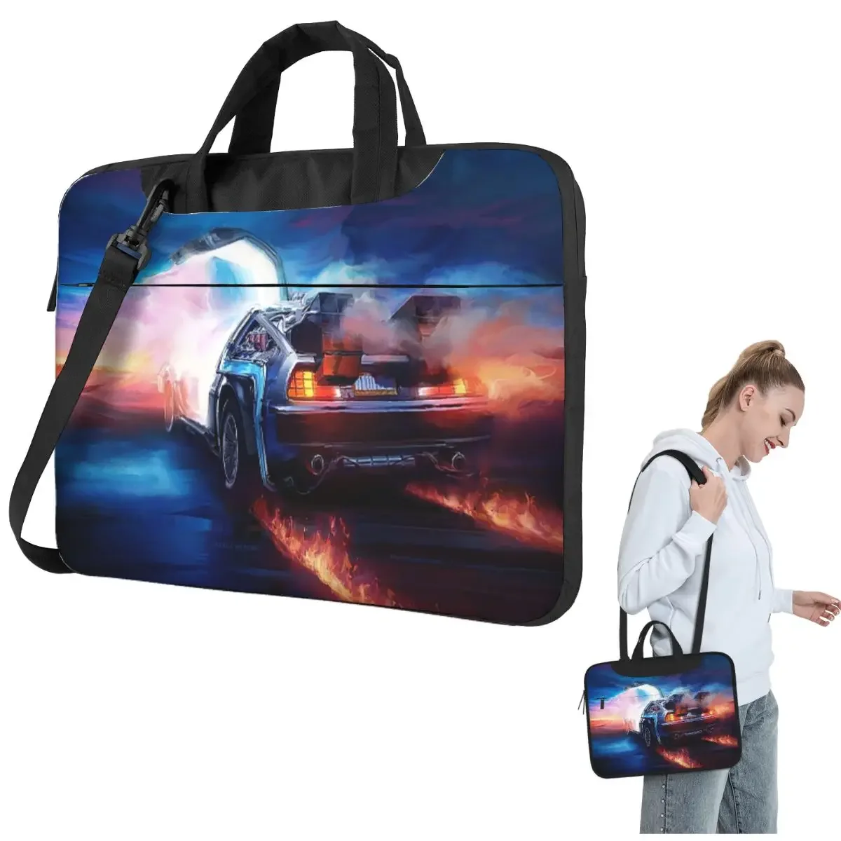 Back To The Future Delorean Time Machine Crossbody Laptop Bag Case Computer Bag Resistant Protective Notebook Pouch for Macbook
