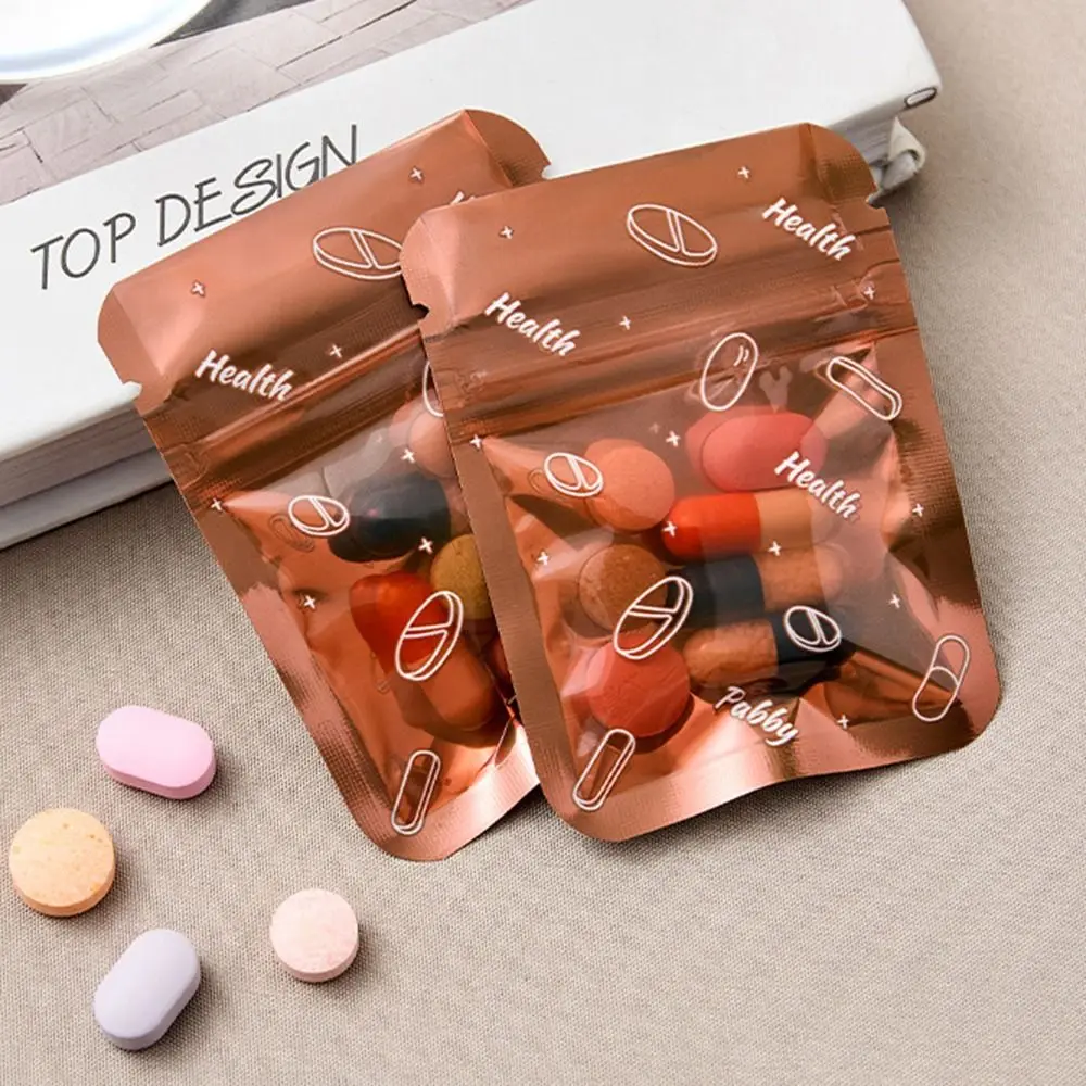 30Pcs Lightproof Medicine Storage Bags Moisture Proof Label Sticker Aluminum Foil Bags Sealed Portable Travel Pill Bags