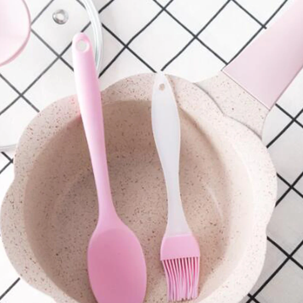 

4Pcs Silicon Spoon EcoFriendly KitchenUtensil MixingServing PorridgeSoup Stews PinkTableware CreativeFlatware Baby