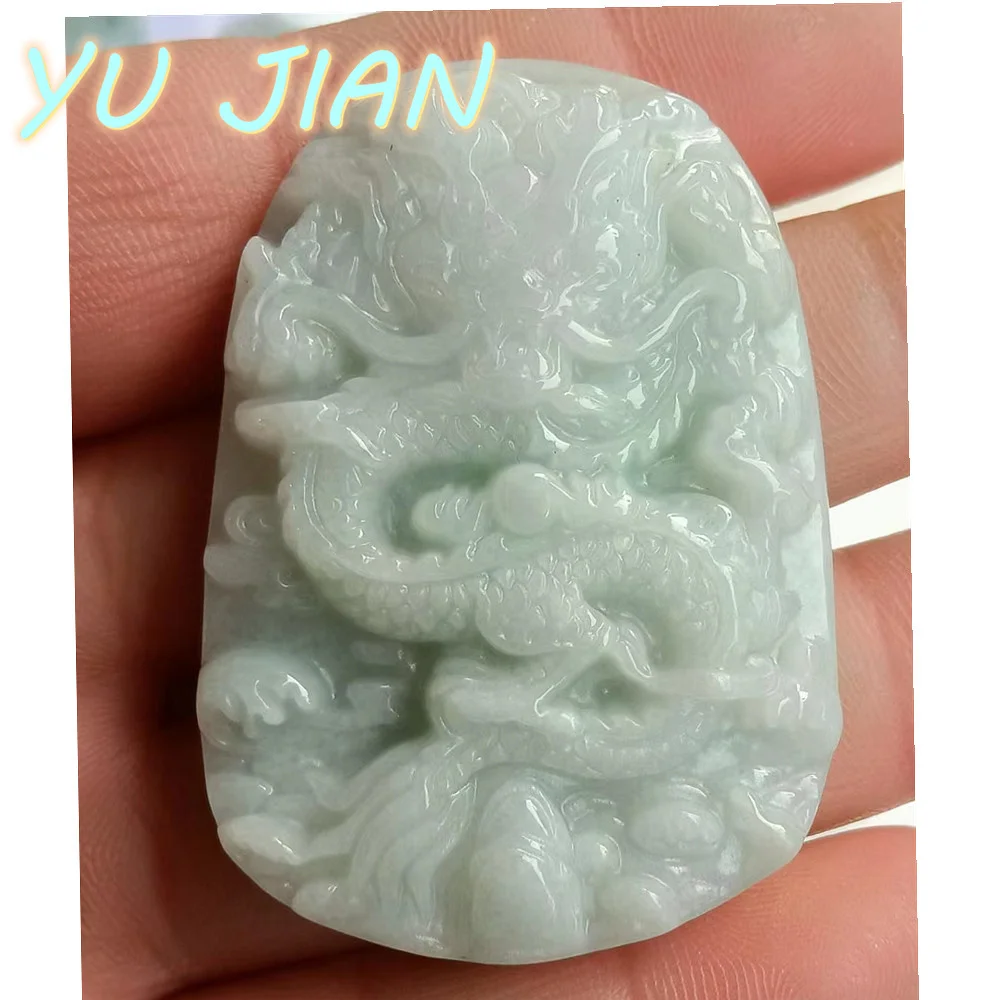 Newest Natural A Green Jadeite Hand-carved Dragon Jade Pendant Necklace Chain High Quality Exquisite Noble Fine Jewelry