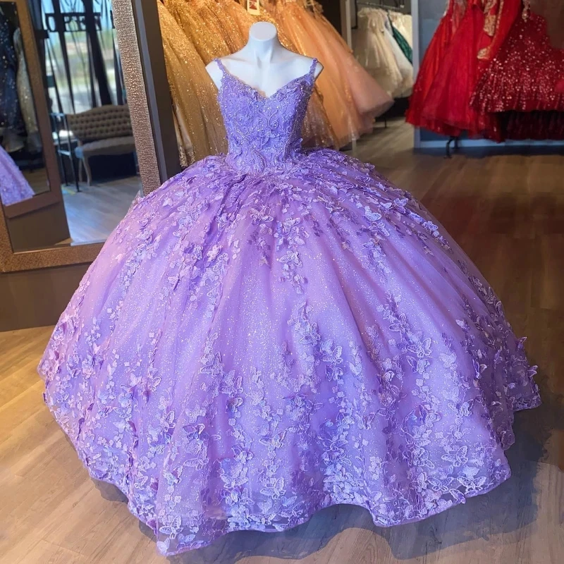 

Lavender Shiny Off The Shoulder Princess Quinceanera Dress Bow Beading Tull With Cape Ball Gowns Vestidos De 15 Años