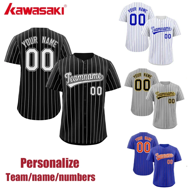 

Custom Pinstripe Baseball Jersey Button Down Shirt Printed or Personalized Name Number for Men/Women/Youth