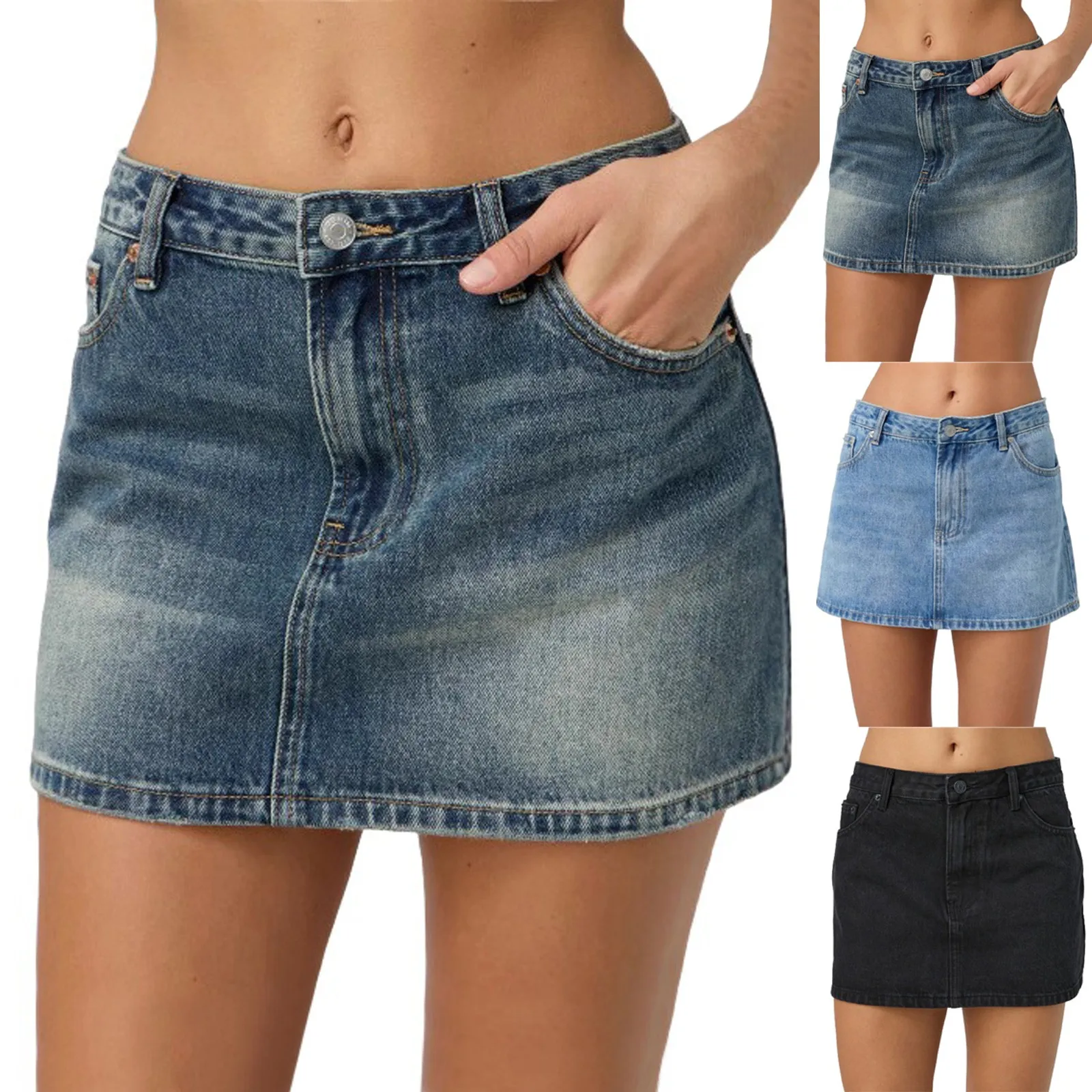 Vintage Denim Mini Skirts for Women Summer Fashion High Waist Straigth Short Faldas Casual Streetwear Classic Jean Skirt