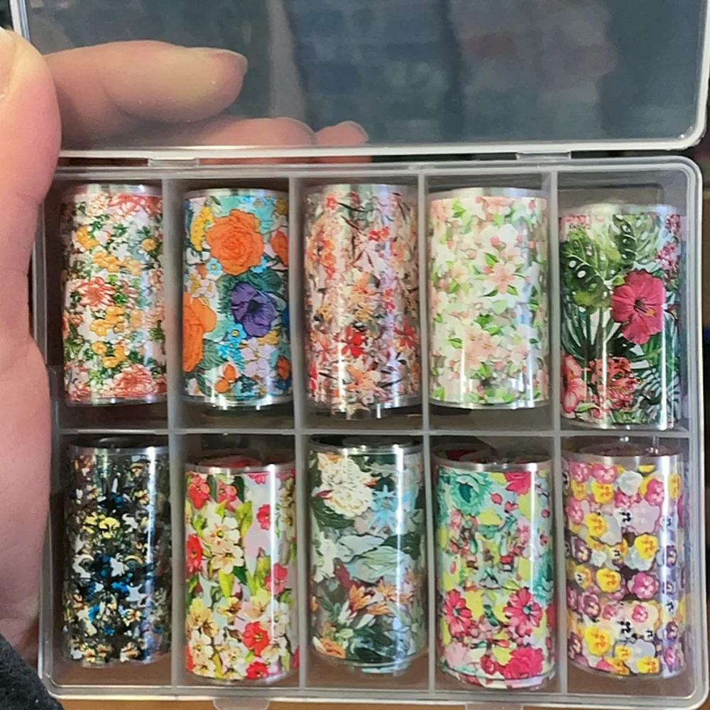 10Roll/Box Summer Floret Nail Foil Sets Nail Art Flower Marble Animal Skin Decoration Bohemia Sliders Nail Sticker Decal 4*100cm