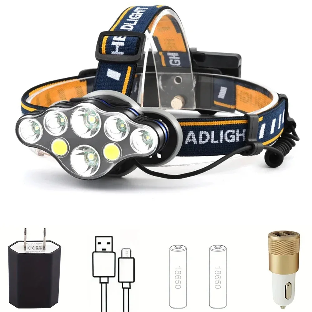 Real Capacity 2pcs 2000mAh LED Headlamp with 5*LED Bulbs Waterproof Outdoor LED Headlight Materials Comfortable To Wear