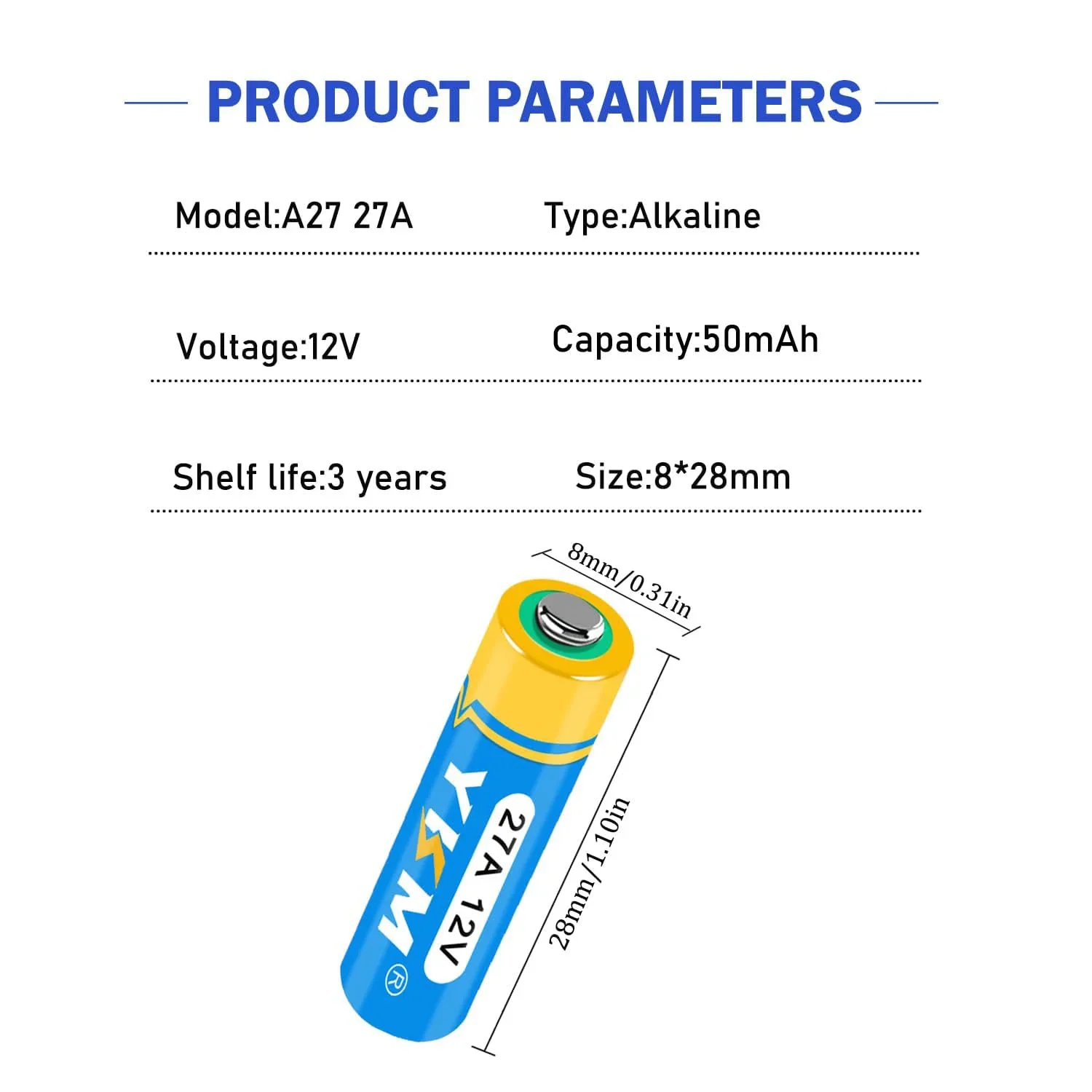 5PCS 27A A27 12V Alkaline Battery LR27A MN27 L828F GP27A 12 Volt Dry Battery for Garage Door Opener Ceiling Fan Remote Alarm