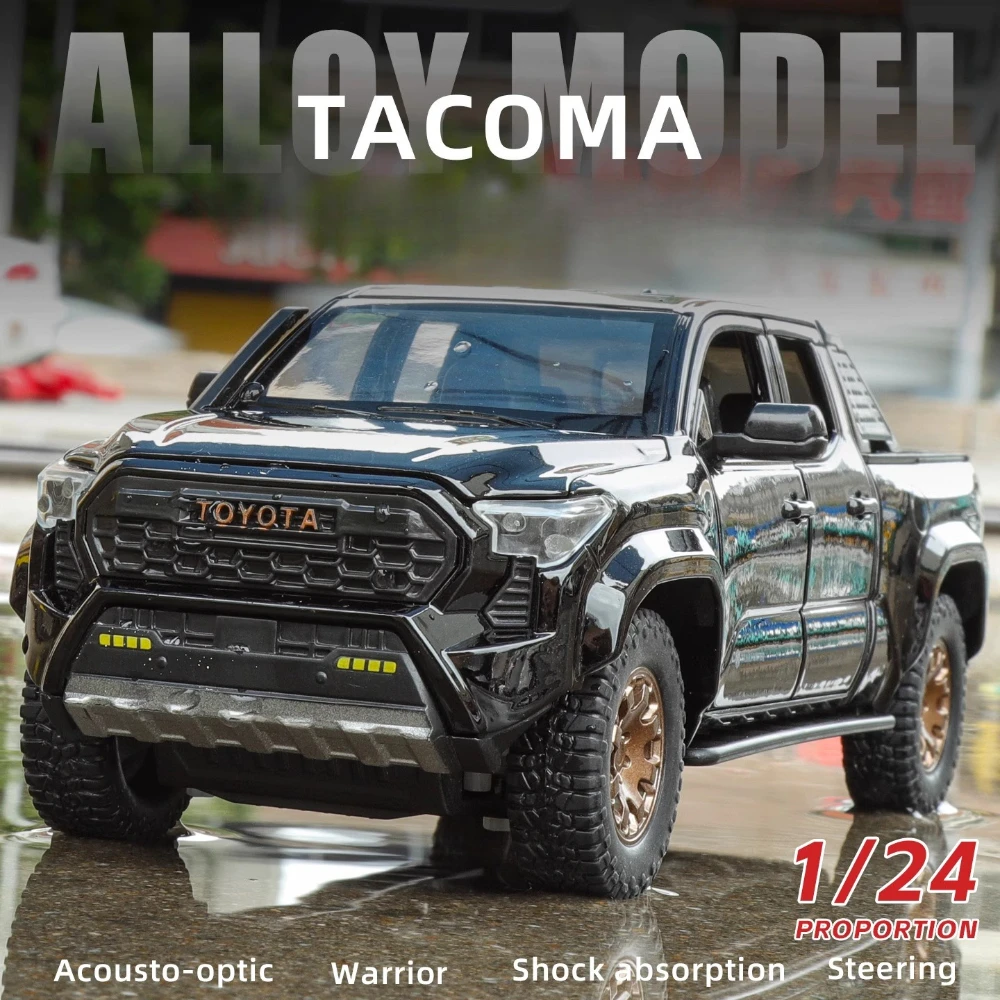 Tacoma Land Cruiser 80 de aleación 1:24, modelo de juguete fundido a presión, puertas de coche, sonido abierto, luz, vehículos en miniatura, regalo de Navidad para niño
