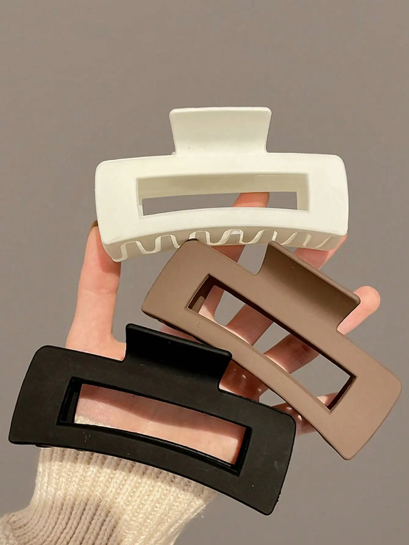

3/1pc Women's Black/White/Brown Large 4.33in Square Lightweight Plastic Hair Clips, Fashion Versatile High-End Elegant Simple Solid Color Hair Claws, Suitable For Daily, Casual, Party, Commute, Vacation, Washing Face, Makeup