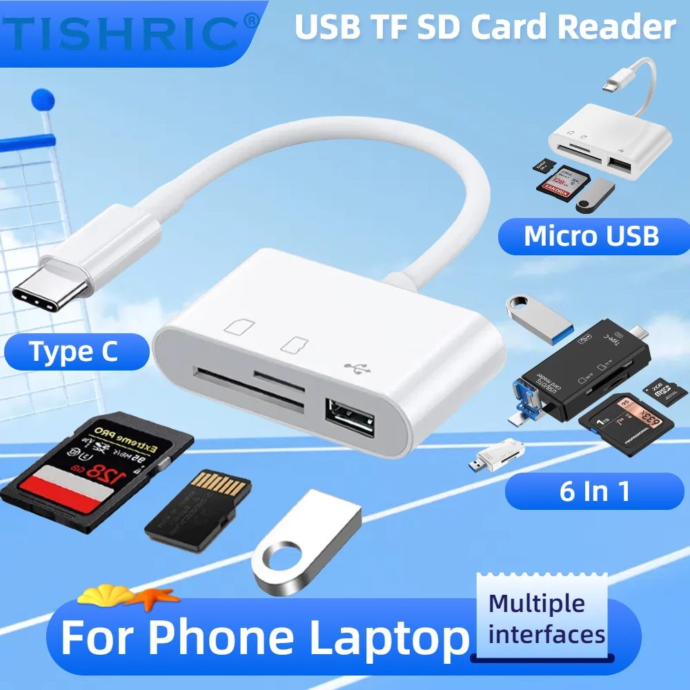 TISHRIC OTG Micro USB TF SD Card Reader 6/3 In 1 USB Type C Memory Card Reader For Macbook Samsung Huawei XiaoMi Laptop Phone