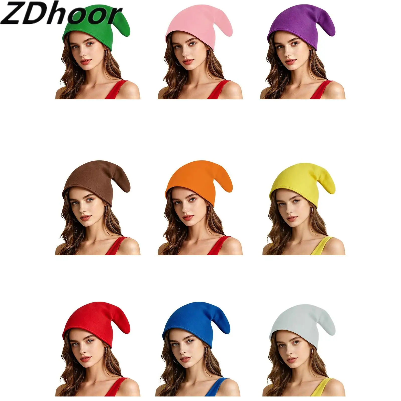 1Pcs Christmas Elf Hat Solid Color Dwarf Hats Gnome Costume Accessories for Men Women Cosplay Parties Props Caps