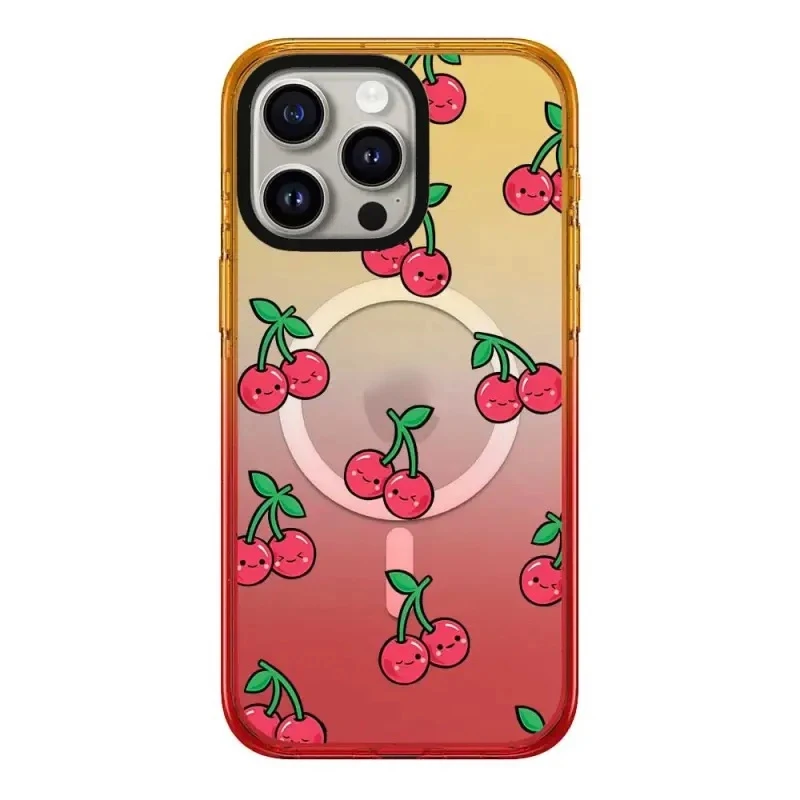 

Cartoon Cherry Peach Gradient Border 2.5 Acrylic Magnetic Phone Case Cover for IPhone 13 14 15 Pro Max Case