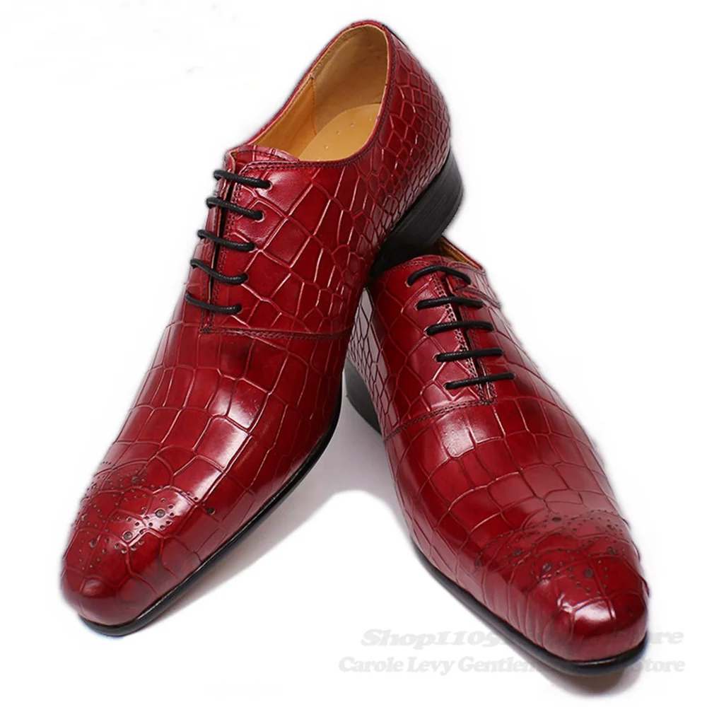 

Men's Business Formal Oxford Leather Shoes Trendy Stone Texture Embossed Pattern Lace Up Office Wedding Party Dress Shoes