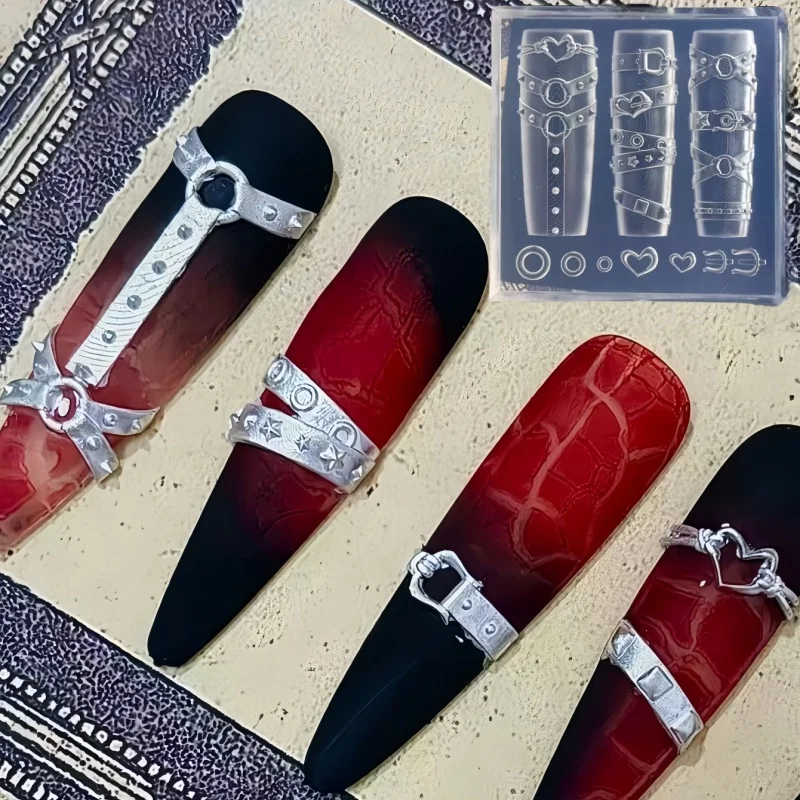 

1 Pc Silicone Nail Art Mold Belt Buckle Mold Sweet Cool Nail Decorations Art Three-Dimensional Relief Transparent Nail Art Mold
