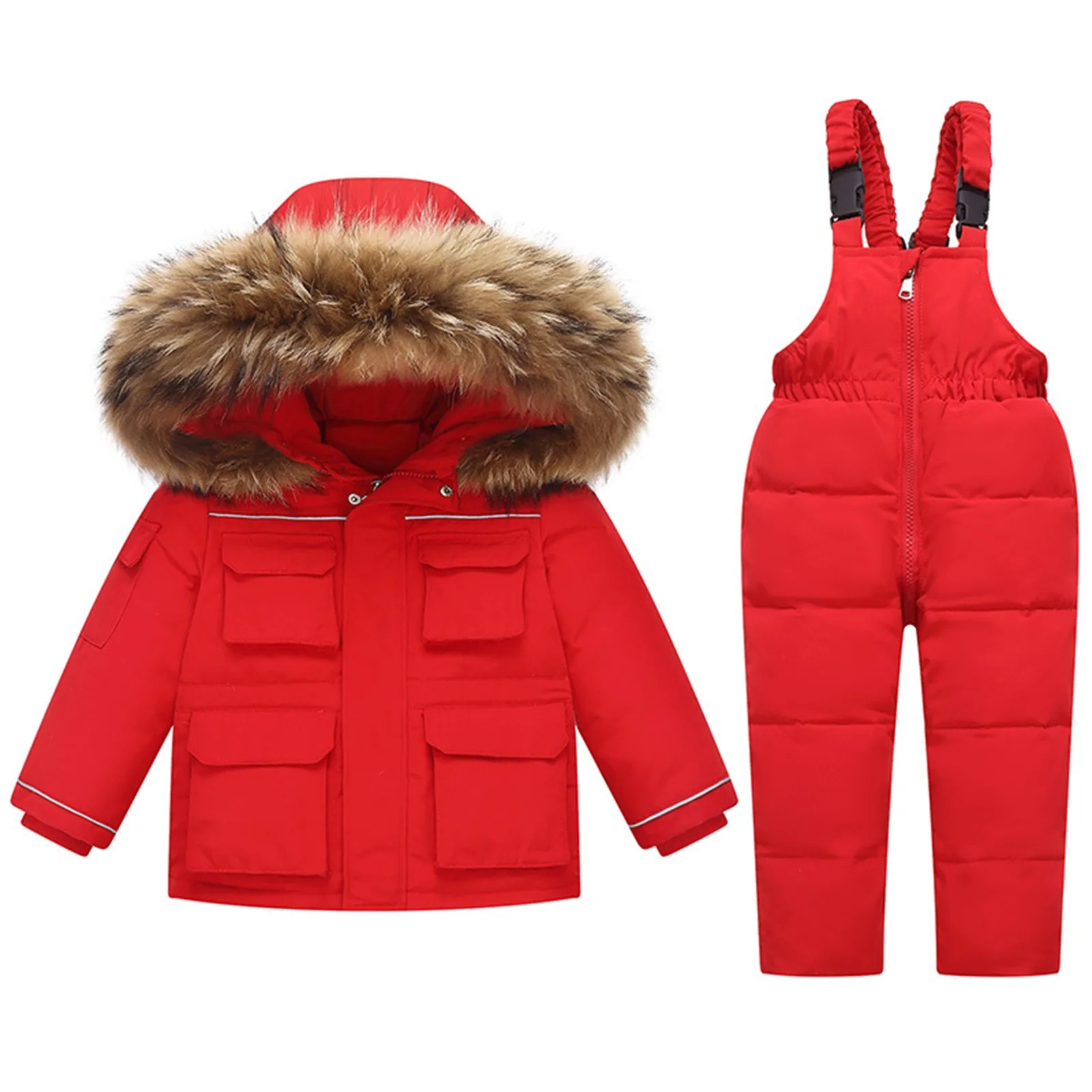 Children Snowsuits Skiing Winter Down Jacket and Jumpsuit 2pcs Set for Baby Thicken Jacket for Girls Coat  Warm Snowsuit 0-4Y