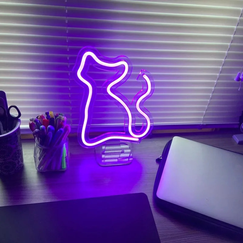 LED النيون الصغير لطيف القط ضوء النيون القط الجدول مصباح مكتب أضواء مخصص USB التوصيل النيون علامات غرفة نوم غرفة الاطفال الديكور