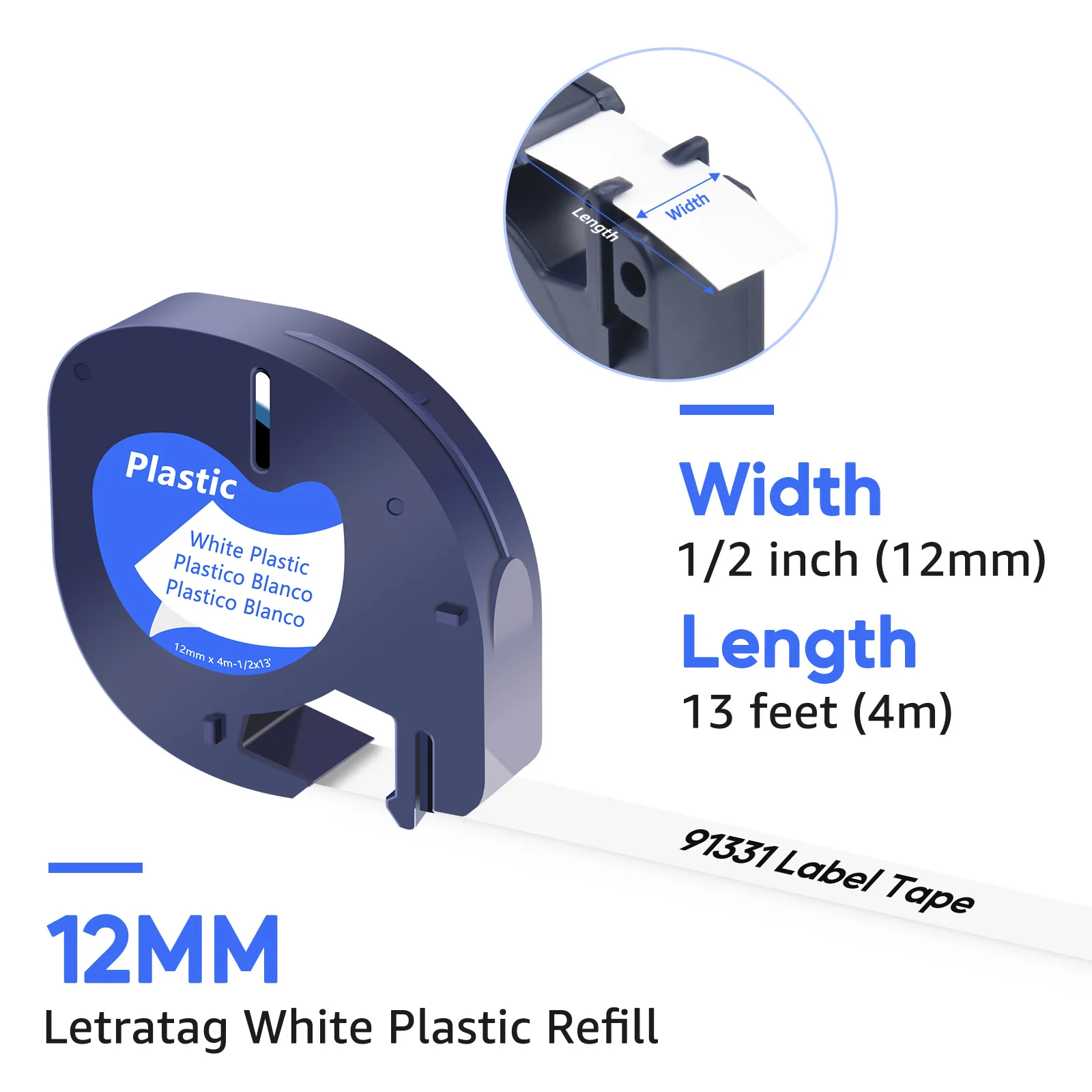 5-20PK Black Print on White Plastic Labels Compatible Dymo Letratag 12mm Tape LT 91201 91331 12267 for Letra Tag LT-100H LT-100T