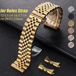 12/13/14/16/17/18/19/20/21/22mm Solid Stainless Steel Watch Band Strap for Rolex Flat Curved Ends Bracelet Men Women Replacement