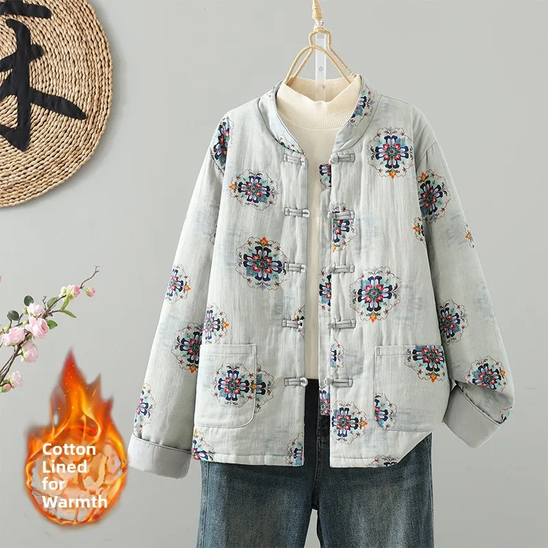 

New Chinese Sle Retro Button Cotton Jaet Women's Winter Thiened Long Sve Cotton Coat Traditional National Faion
