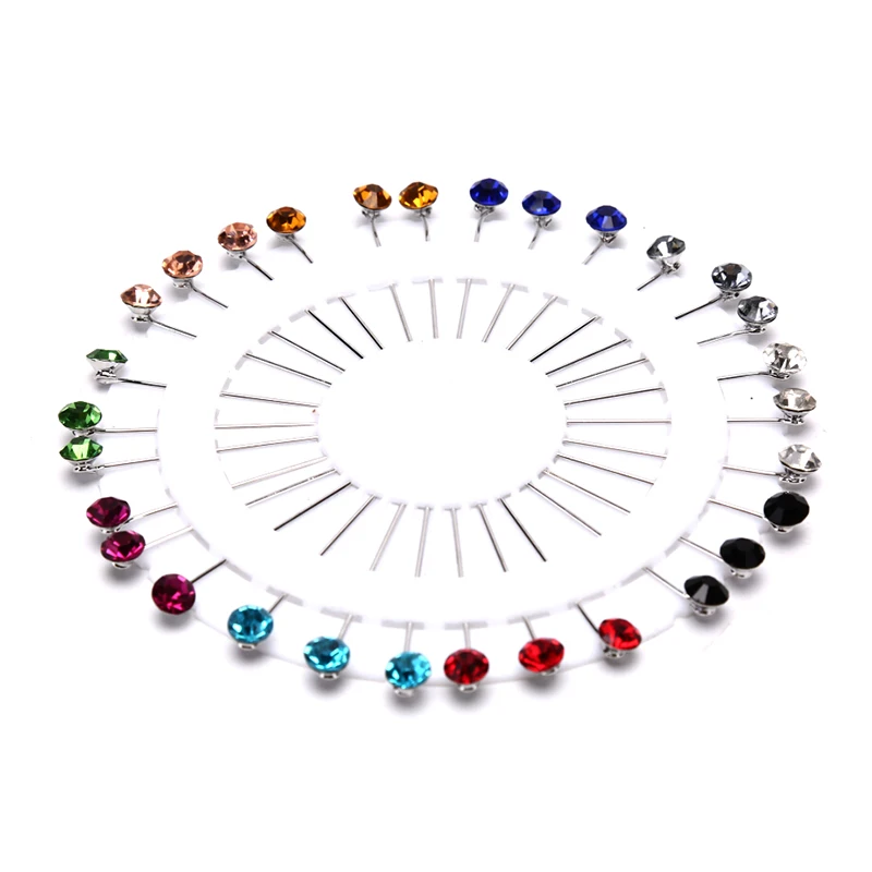 30Pcs/Set Cute Mini Pins Colorful Crystal Neckline Collar Lapel Pin Buckle Rhinestone Fixed Invisible Brooches Jewelry Sets