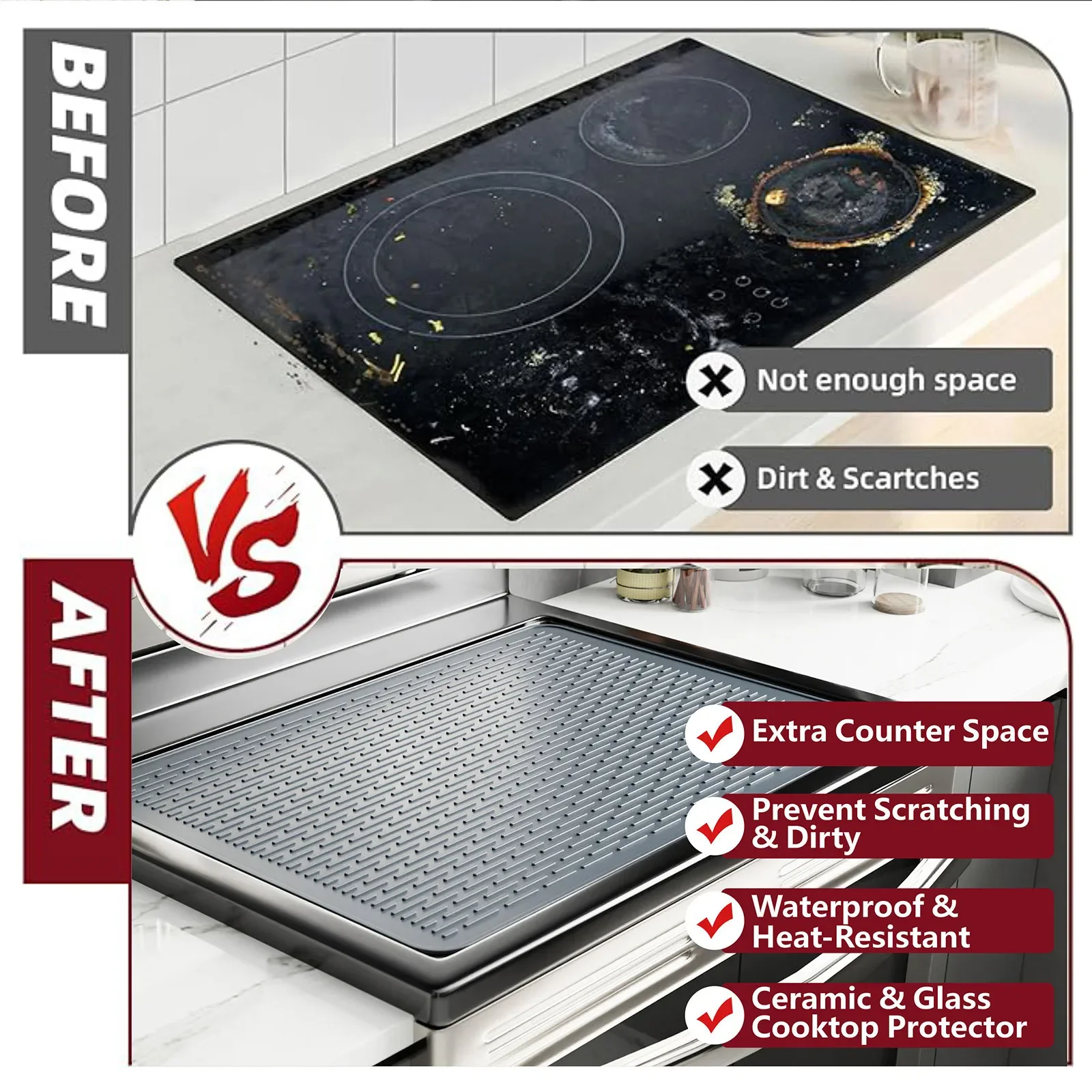 Silicone Electric Stove Cover for Stove Top, 28X20inch Glass Top Stove Cover Protector for Electric Kitchen Silicone Mat