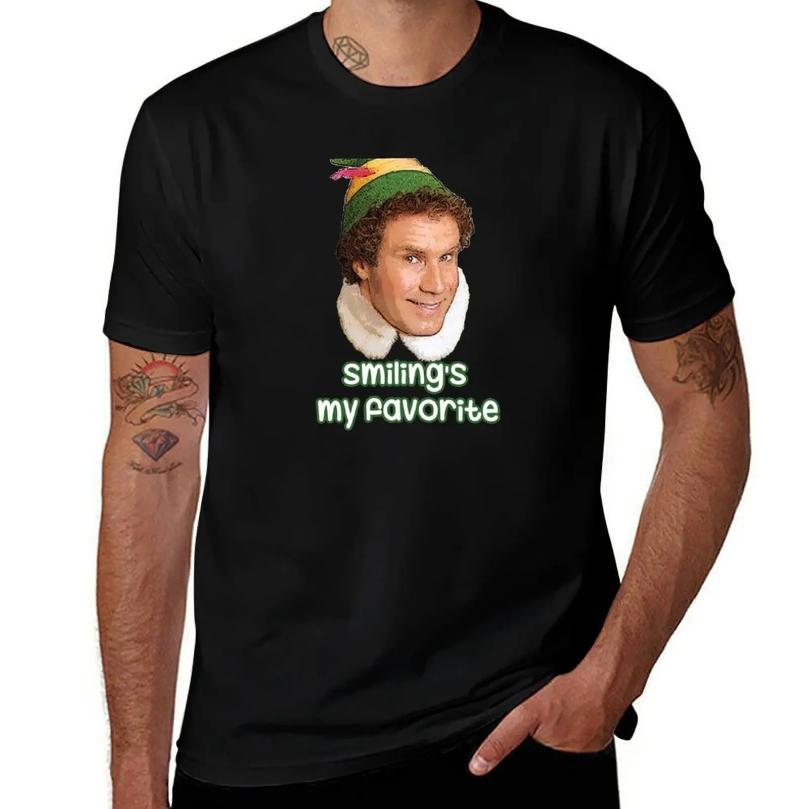 

Smiling's my favorite Buddy The Elf Movie Will Ferrell T-Shirt Work Wear Simple Tee Shirt