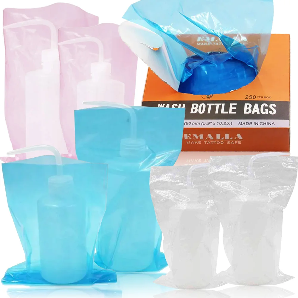 

250 шт. одноразовые чехлы для бутылок для мытья рукава прозрачные синие белые пластиковые чехлы для чистки бутылок аксессуары для татуировок