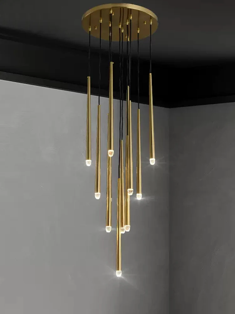 

Postmodern Luxury Crystal LED Chandeliers Nordic Golden Black Long Chandelier Stairs Hanging Lamp Restaurant Ceiling Chandeliers